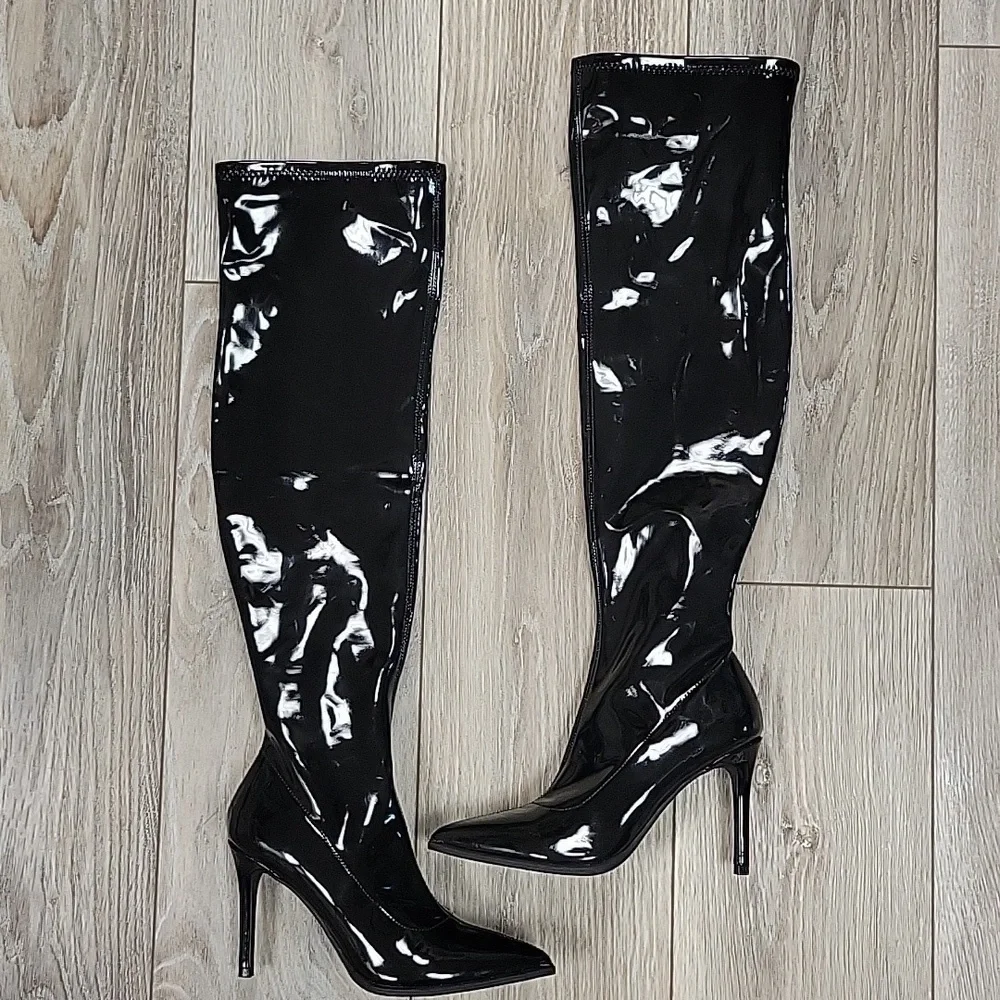 Steve Madden Size 5 Black Patent StilesOver the Knee Tall Boot